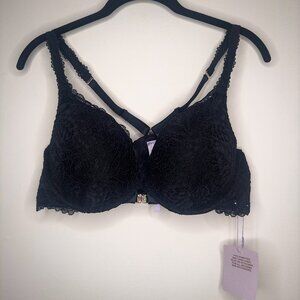 Savage X Fenty Romantic Corded Lace Front-Closure Push-Up Bra Black 38D